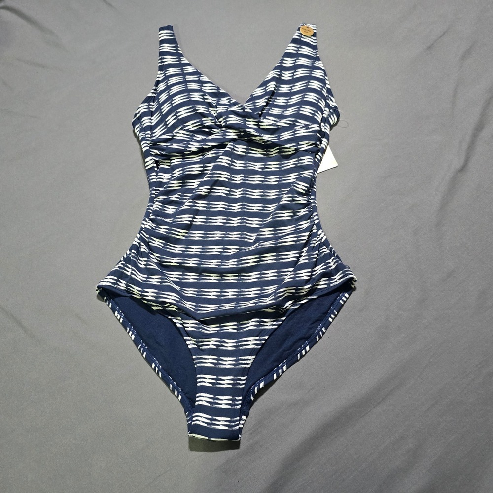 Nip Tuck Swim One Piece Women 8 Navy White Twisted Sister Jacquard NT1150
